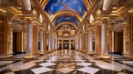 Obraz premium Grand Palace Hallway: Opulent Gold and Marble Interior