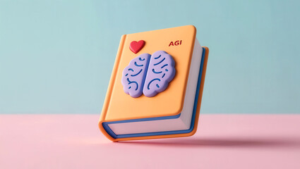 AGI ethics 3D concept. Colorful book with a brain design, symbolizing artificial intelligence concepts.