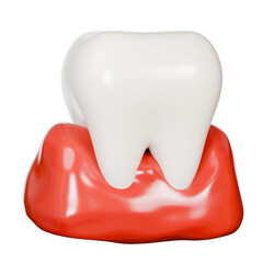 3D Tooth with receding gums showing dental health issue, suitable for oral hygiene, dental care concepts, and medical presentations.
