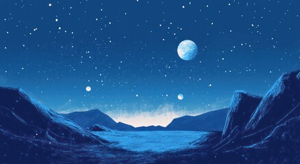 Fototapeta premium The beautiful night sky over the mountainous landscape shows planets