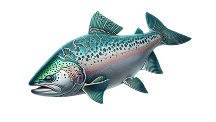 Obraz premium Vibrant salmon fish illustration underwater scene digital art colorful design artistic perspective