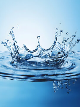 Close-up of crown-shaped water splash: A fresh blue-themed background image