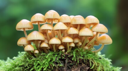 Fototapeta premium Cluster of mushrooms on a mossy surface