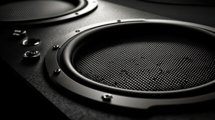 An extreme close-up of a high-end speaker driver, concentric design, deep black tones