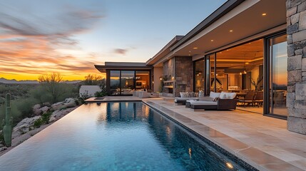 Obraz premium luxury home design ideas sunset at the pool
