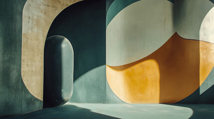 Bright wall featuring a large orange circle against a neutral background creating a bold and eye-catching visual statement in design.