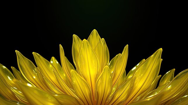 A close up view of vibrant yellow petals showcases their delicate texture and shape illuminated by subtle lighting against a dark background