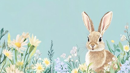 Obraz premium Bunny in Spring Wildflowers.