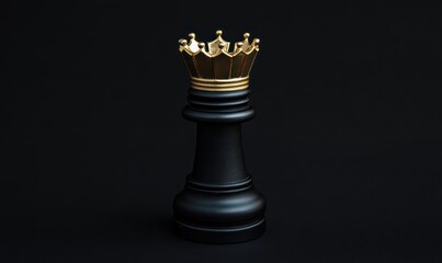 Black queen chess piece with golden crown, dark background, leadership concept
