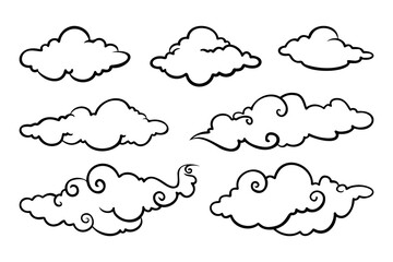 Creative collection of unique and colorful clouds isolated on white background