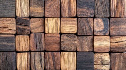 Wooden blocks with varying grain patterns arranged seamlessly offering a rustic and textural full frame background showcasing natural variations