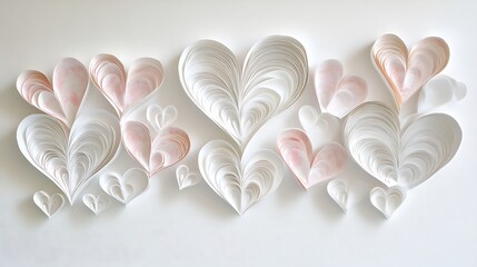 Paper Hearts with Valentines, Craft, and White Background.