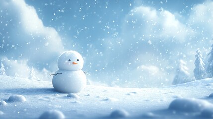 A cute snowman standing in a beautiful snowy landscape scene