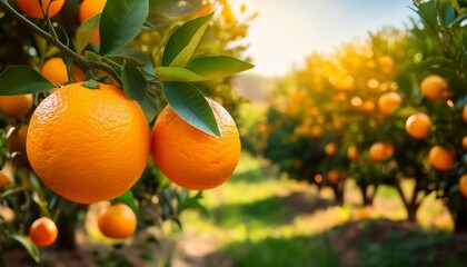 ripe scrumptious orange fruit on a department in an orange grove