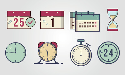 set of Calendar clock alarm hourglass and a stopwatch logo or icon.
