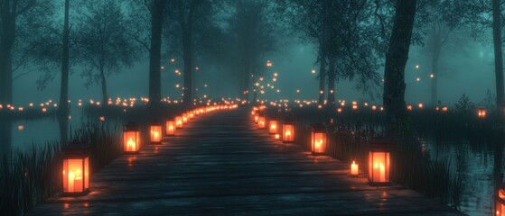 Enchanted Lantern Pathway: A Mystical Night in the Forest