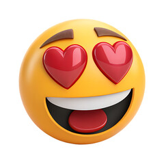 A yellow emoji with heart eyes and a big smile on a withe  background