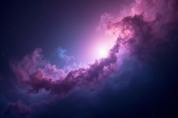 Obraz premium Swirling cloud-like formation in shades of purple and pink against a dark blue background. 