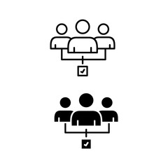 A social network icon with business people in a group chat symbol represents business communication and discussion