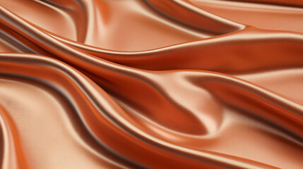 Fototapeta premium Luxurious brown silk fabric draped elegantly against a neutral backdrop enhanced by warm artificial lighting for textural contrast.