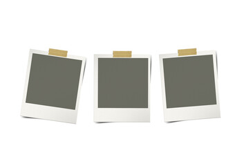 Blank instant photos on a white surface. Suitable for school projects, scrapbooking, retro designs, and creative concepts about memories.