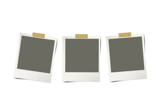 Blank instant photos on a white surface. Suitable for school projects, scrapbooking, retro designs, and creative concepts about memories.