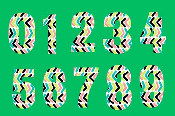 Lining set of numbers on green background 