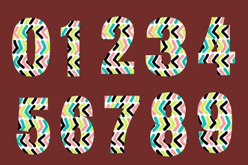 Floral set of numbers on brown background 