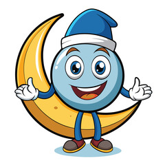 Obraz premium Happy moon character with a sleeping hat