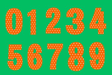 Set of numbers on green background. 
