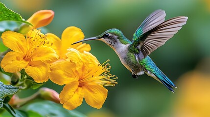 Fototapeta premium Hummingbird and Yellow Flower