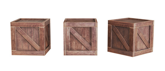 Wooden crate or Old closed wooden crate. Wooden box Isolated on transparent background