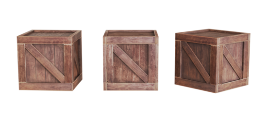 Wooden crate or Old closed wooden crate. Wooden box Isolated on transparent background