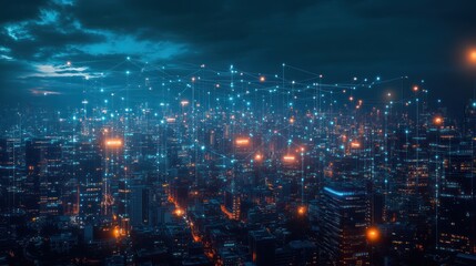 Fototapeta premium Cityscape at Night with Network Connections. Possible Stock Photo