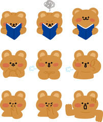 다양한 포즈의 곰돌이 캐릭터