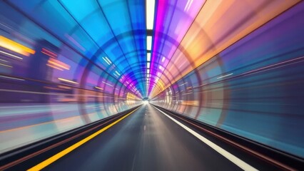 A long tunnel, viewed from the inside, shows motion blur from rapid forward movement