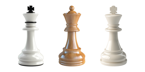 Set of Glossy 3d chess piece isolated on transparent background, PNG format, cut out	