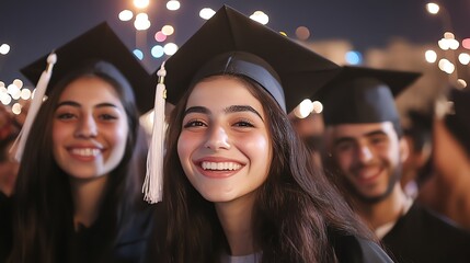 Obraz premium A graduation ceremony with students celebrating their achievements