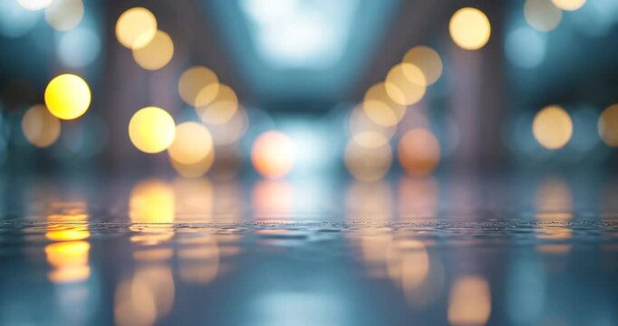 Blurred bokeh panoramic backdrop of an exhibition hall or corridor. Business trade show event, contemporary interior design, or commercial conference seminar idea.