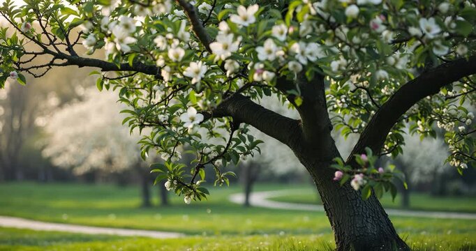 A blossoming apple tree branch in spring.