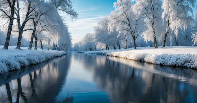 Lovely sunlit day during winter by the river