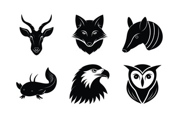 various types of world famous animal head silhouette vector illustrations