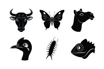 various types of world famous animal head silhouette vector illustrations