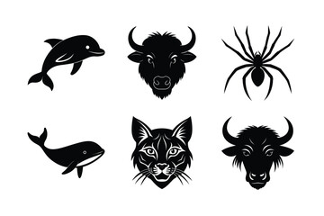 various types of world famous animal head silhouette vector illustrations
