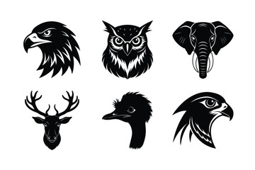 various types of world famous animal head silhouette vector illustrations