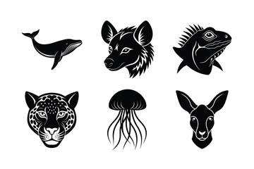 various types of world famous animal head silhouette vector illustrations