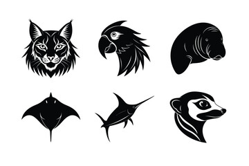 various types of world famous animal head silhouette vector illustrations