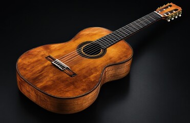 Fototapeta premium Classical guitar, dark background, studio shot, music instrument