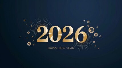 Happy New Year 2026, Luxurious Gold & Dark Blue Celebration Design