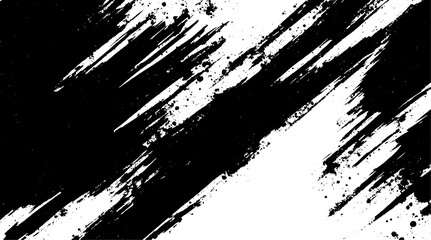 Diagonal Grunge Brush Strokes with Ink Splatter in Black and White, Abstract Background